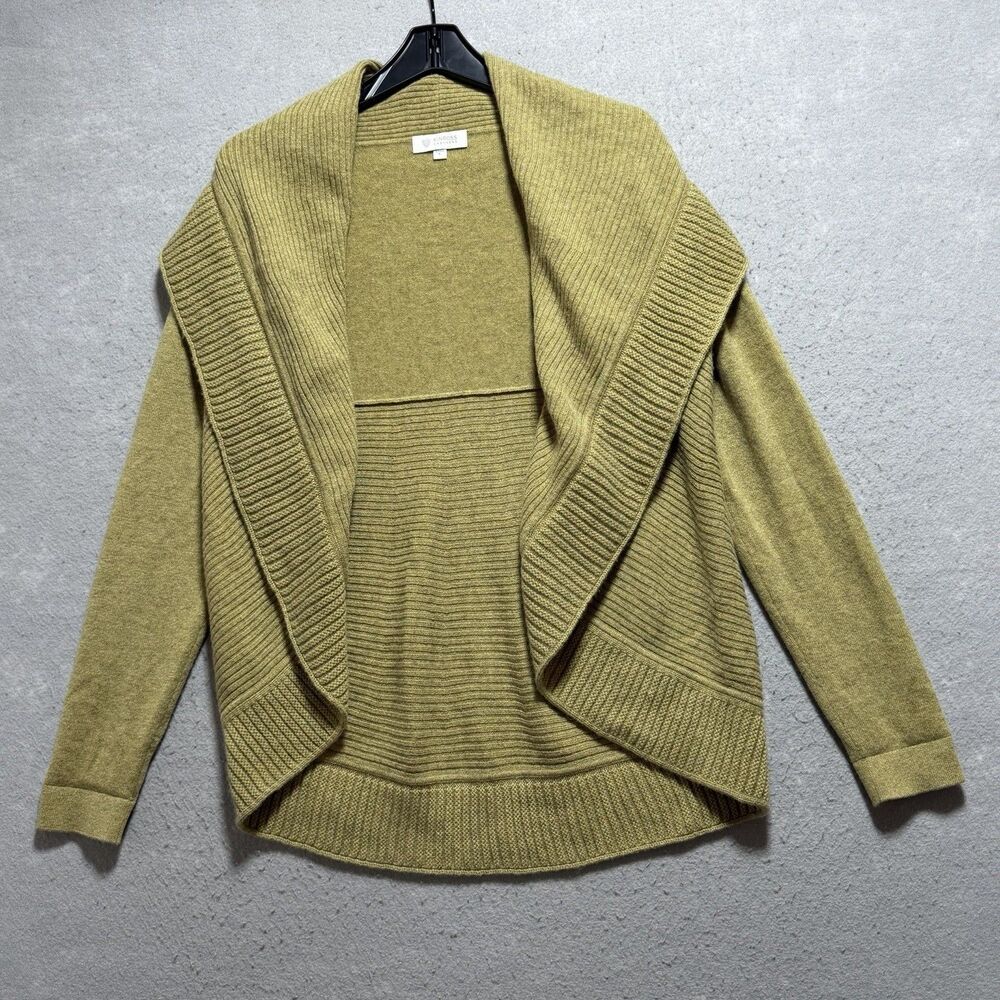 Kinross 100% Cashmere Rib Knit Collared Open Front Cardigan Womens Large L Green